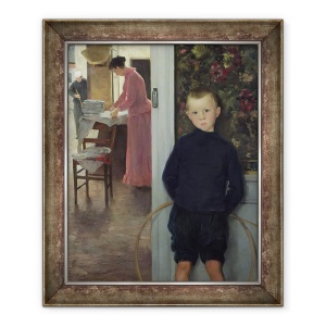 Tablou inramat - Paul Mathey - Interior cu femei si un copil, 50 x 60 cm