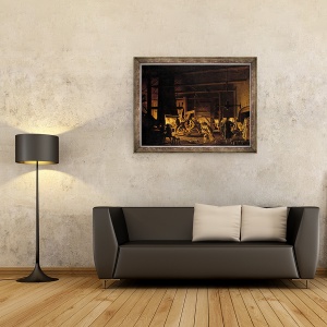Tablou inramat - Pehr Hillestrom - in Anchor-Forge la Soderfors. Fierarii din greu la locul de munca, 60 x 80 cm - Img 2