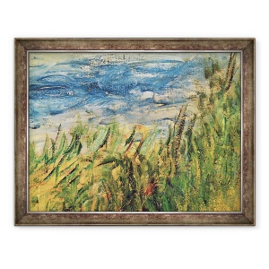 Tablou inramat - Pierre Auguste Renoir - Bancile Senei la Champrosay, detalii despre apa si iarba in centrul picturii, 60 x 80 cm