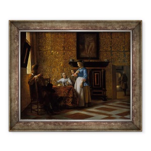 Tablou inramat - Pieter de Hooch - Timp liber intr-un cadru elegant, 50 x 60 cm