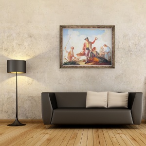 Tablou inramat - Ramon Bayeu y Subias - Vanzatorii de fani si roscas, 60 x 80 cm - Img 2