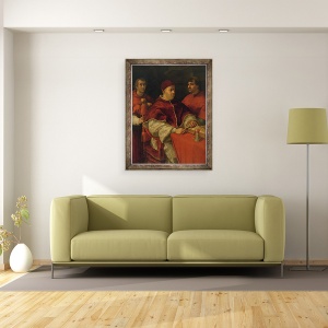 Tablou inramat - Raphael - Leo X cu Cardinalii Giulio de Medici si Luigi de Rossi, 70 x 90 cm - Img 2