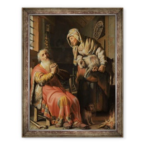 Tablou inramat - Rembrandt Harmensz van Rijn - Tobit si Anna cu copilul, 70 x 90 cm