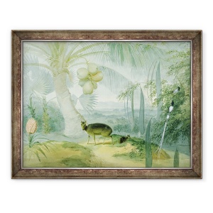 Tablou inramat - Samuel Daniell - Un peisaj in Ceylon, cu cerb latrat si Fawn si o pereche de Paradise Fly-Catchers, 60 x 80 cm