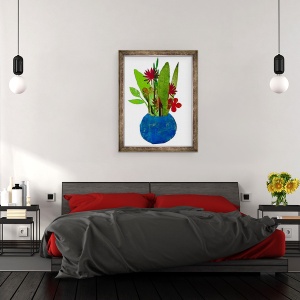 Tablou inramat - Sarah Thompson-Engels - Castron cu frunze si flori, 60 x 80 cm - Img 3