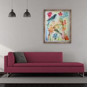 Tablou inramat - Sarah Thompson-Engels - Doua pasari si flori, 50 x 60 cm - Img 2