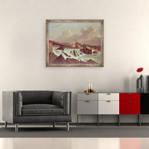 Tablou inramat - Scoal Americana - Prima moara de bumbac din America, infiintata de Samuel Slater pe raul Blackstone la Pawtucket, Rhode Island, 50 x 60 cm - Img 2