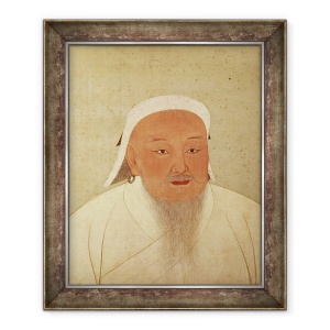 Tablou inramat - Scoala Chineza Dinastia Yuan - Portretul lui Genghis Han c.1162-1227, Khan mongol, fondator al dinastiei imperiale, Yuan, 50 x 60 cm