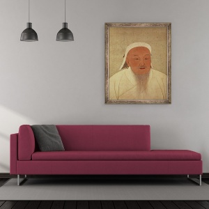 Tablou inramat - Scoala Chineza Dinastia Yuan - Portretul lui Genghis Han c.1162-1227, Khan mongol, fondator al dinastiei imperiale, Yuan, 50 x 60 cm - Img 2