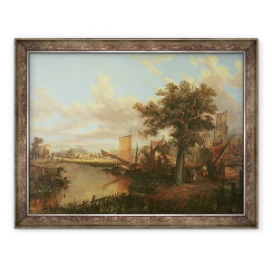 Tablou inramat - scoala engleza - Raul Yare cu o vedere indepartata a Norwich, 60 x 80 cm