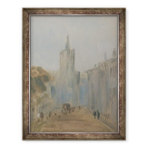 Tablou inramat - scoala engleza - Strada cu Biserica si Figurile atribuite anterior lui J.M.W. Turner 1775-1851 si, de asemenea, atribuit lui Peter de Wint 1784-1849, 60 x 80 cm