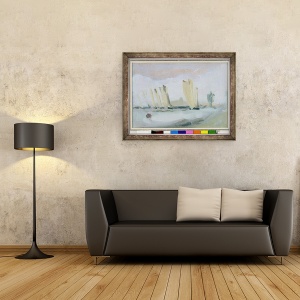 Tablou inramat - scoala engleza - Yacht Racing on the Solent, atribuita anterior lui J.M.W. Turner 1775-1851 si, de asemenea, atribuit lui Peter de Wint 1784-1849, 60 x 80 cm - Img 2
