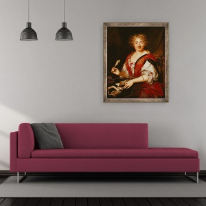 Tablou inramat - Scoala Franceza - Portret De Madame De Sevigne Scrierea, 50 x 60 cm - Img 2