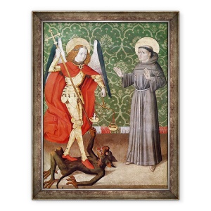 Tablou inramat - Scoala franceza - Sfantul Mihail si Sfantul Francisc de Assisi, 70 x 90 cm
