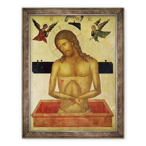 Tablou inramat - Scoala greaca - Icoana care il infatiseaza pe Hristos in mormant, 60 x 80 cm