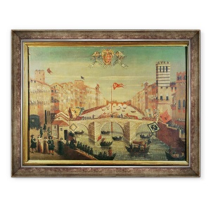 Tablou inramat - Scoala Italiana - Jocul Podului din Pisani, 60 x 80 cm