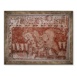 Tablou inramat - Scoala Mexicana - Fragment de pictura murala cu frunze de cactus masculi si Maguey, stil Teotihuacán, perioada clasica, 70 x 90 cm