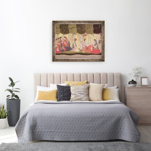 Tablou inramat - Scoala Pahari - Radha si Krishna asezat intr-o livada, Kulu, 70 x 90 cm - Img 3