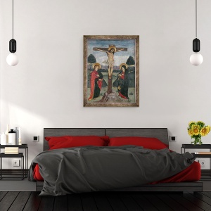 Tablou inramat - Scoala spaniola - Hristos pe cruce intre Fecioara si Sfantul Ioan, 70 x 90 cm - Img 3