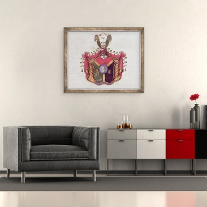 Tablou inramat - Scoala Suedeza - Stema familiei Linnaeus, 70 x 85 cm - Img 2