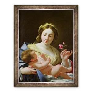 Tablou inramat - Simon Vouet - Fecioara si Copilul cu Trandafir, 60 x 80 cm