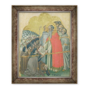 Tablou inramat - Simone dei Crocifissi - Sfantul Bernard Tolomeo 1272-1348 dand Regula Ordinului sau, 50 x 60 cm