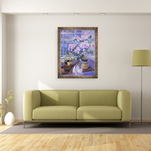 Tablou inramat - Sue Wales - Geranium roz pe scaun fereastra, 1996, 70 x 90 cm - Img 2