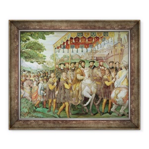 Tablou inramat - Taddeo Zuccaro - Intrarea solemna a imparatului Carol al V-lea 1500-58, Francisc I 1494-1547 si Alessandro Farnese 1546-92 la Paris in 1540, de la Sala dei Fasti Farnese, 50 x 60 cm