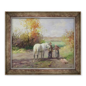 Tablou inramat - Thomas Ludwig Herbst - intalnire pe drumul spre camp, 50 x 60 cm