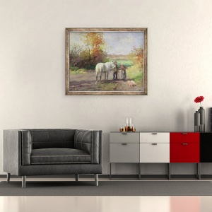 Tablou inramat - Thomas Ludwig Herbst - intalnire pe drumul spre camp, 50 x 60 cm - Img 2