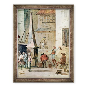 Tablou inramat - Thomas Naudet - Place de lApport-Paris in fata Grand Chatelet, detalii de transportatori de apa, 60 x 80 cm