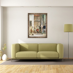 Tablou inramat - Thomas Naudet - Place de lApport-Paris in fata Grand Chatelet, detalii de transportatori de apa, 60 x 80 cm - Img 2