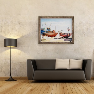 Tablou inramat - Tony Fandino - Barci de pescuit pe plaja din Hastings II, 70 x 90 cm - Img 2