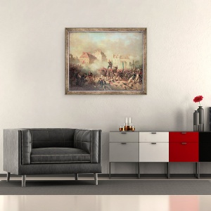 Tablou inramat - Tony Francois de Bergue - Ofiter care da ordinul de tragere, 50 x 60 cm - Img 2