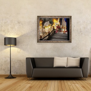 Tablou inramat - Unknown Artist - Roman Antiquite, imparatul Nero contempland focul de la Roma pe 18 iulie, 60 x 80 cm - Img 2