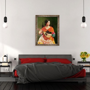Tablou inramat - Vekoslav Karas - Tanara femeie cu o mandolina, 70 x 90 cm - Img 3