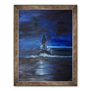 Tablou inramat - Vincent Alexander Booth - Kirishima cu Atago aprinde USS Dakota de Sud Guadalcanal 1942, 2018, 70 x 90 cm