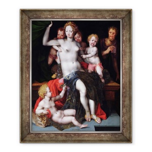 Tablou inramat - Vincent Sellaer - Jupiter ca un satyr cu Antiope si gemenii lor, 70 x 85 cm