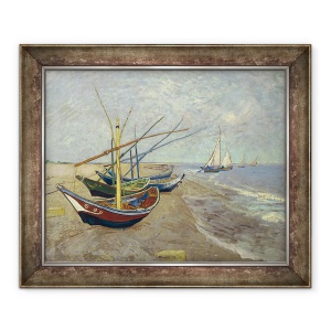 Tablou inramat - Vincent van Gogh - Barci de pescuit pe plaja de la Saintes-Maries-de-la-Mer, 70 x 85 cm