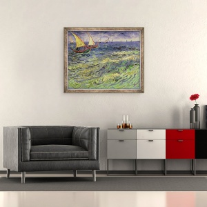 Tablou inramat - Vincent van Gogh - Peisaj marin la Saintes-Maries vedere spre Marea Mediterana 1888, 50 x 60 cm - Img 2