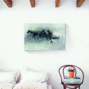 Tablou decorativ canvas cu cai în ceață, 80x120 cm