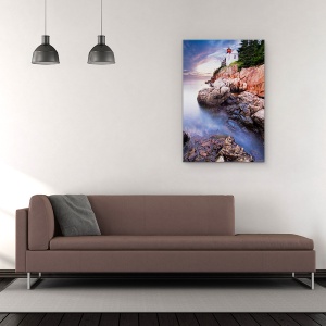 Tablou Canvas - Apus De Soare La Farul Bass Harbor, Rasarit De Soare, Peisaj Marin, Stanca, Roci, Albastru, 80 x 120 cm - Img 2