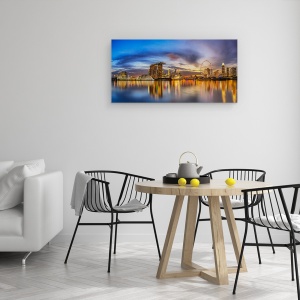 Tablou canvas - Apus De Soare Langa Golf, Noapte, Arhitectura, Cladire, Lumini, Apa, 50 x 100 cm - Img 4