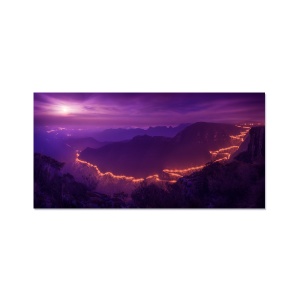Tablou Canvas - Apus de soare, Lumini, Peisaj, Muntii, Natura, Seara, Nori, 50 x 100 cm