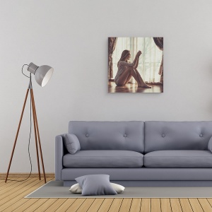 Tablou canvas - Asteptand Dragostea, Portret, Femeie, Fata, Fereastra, Umbra, 90 x 90 cm - Img 2