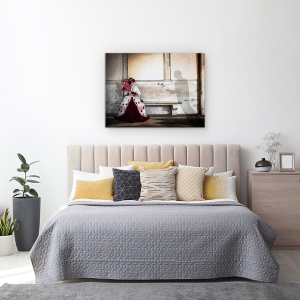 Tablou canvas - Atingere Romantica, Venetia, Carnival, Masca, Trandafir, Umbra, 75 x 100 cm - Img 3