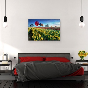 Tablou canvas - Baloane Cu Aer Cald Peste Campul Cu Lalele, Floare, 60 x 90 cm - Img 3
