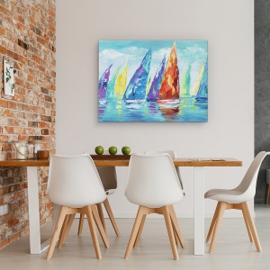 Tablou canvas - Barci Cu Panze, Moderne, Colorate, Pictura, 60 x 80 cm - Img 4