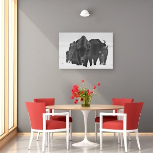 Tablou canvas - Bizonii Europeni, Alb-Negru, Animal, 40 x 60 cm - Img 4