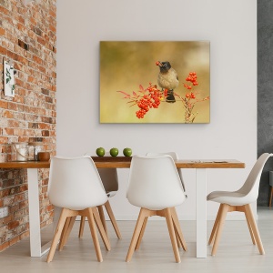 Tablou canvas - Bulbul Cu Nandina, Pasare, Cioc, Mancare, Alimente, Fructe De Padure, 50 x 70 cm - Img 4